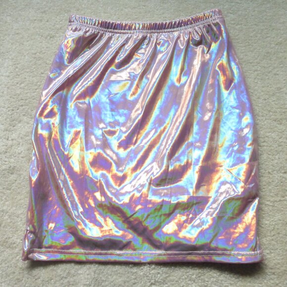 SHEIN pink shiny holographic ruffle mini skirt - Y2K style and festival ready! - Picture 4 of 10